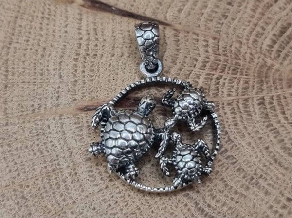 925 zilveren, drietal schildpadden hanger.