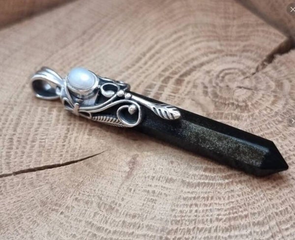 925 zilveren, hanger met gouden obsidiaan
