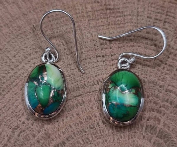 925 zilveren, groene koper Turquoise oorbellen