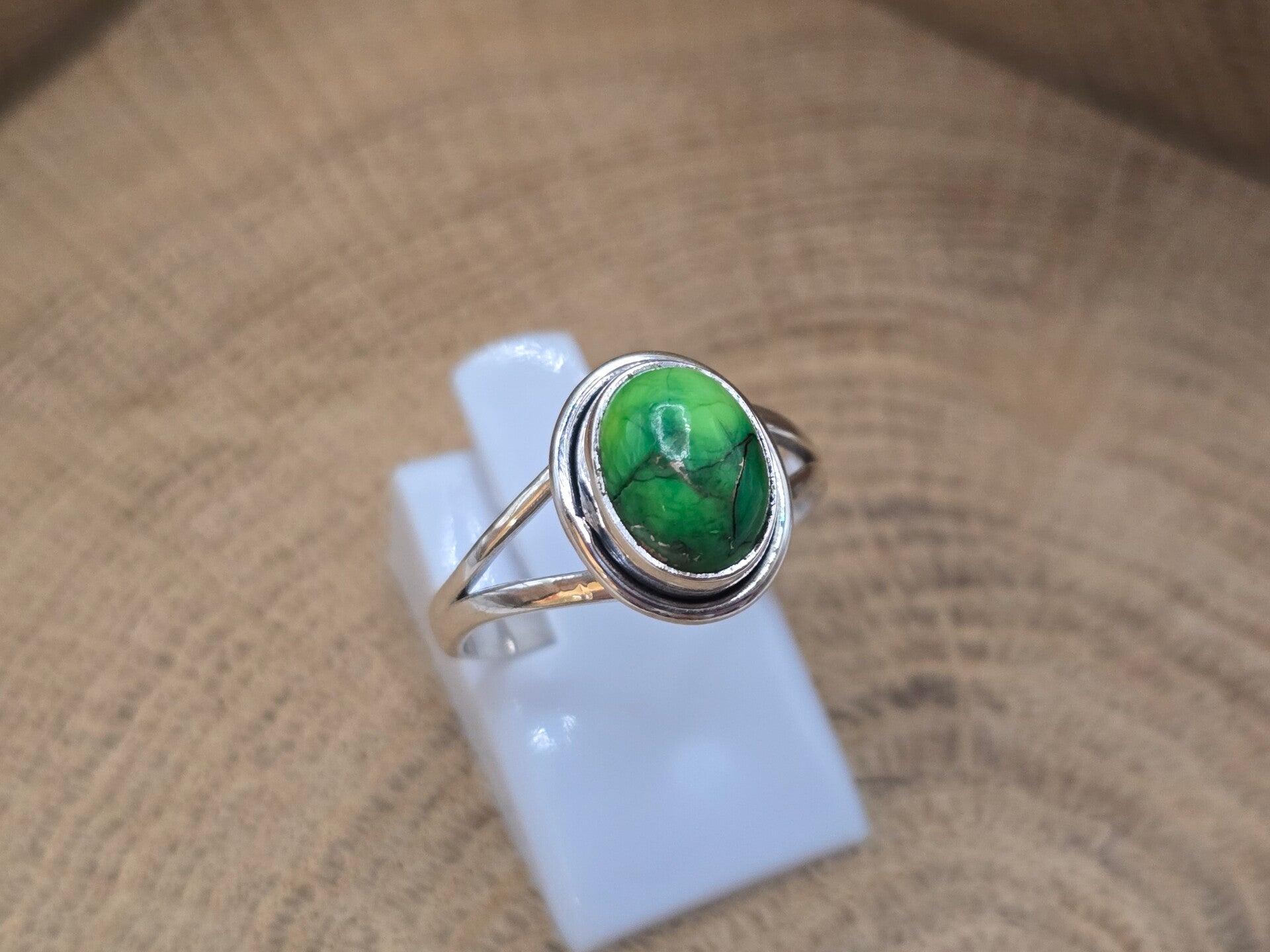 925 zilveren, ring met Groene Koper Turquoise. Maat 17
