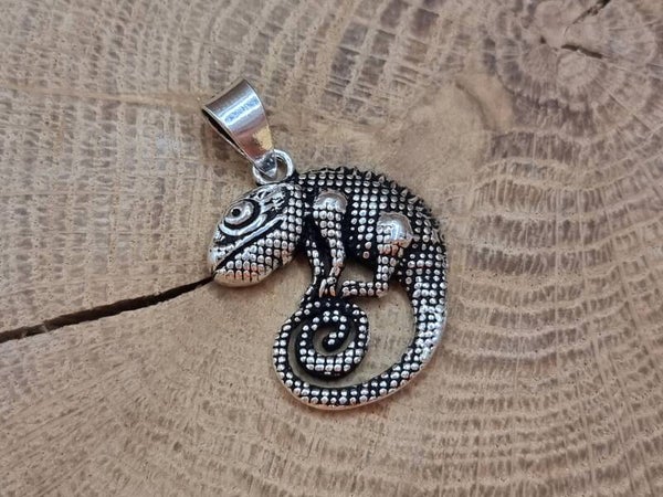 925 zilveren,  ketting hanger van een kameleon