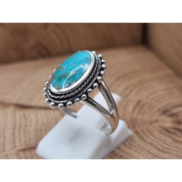 925 zilveren, ring met koper Turquoise bloem. Maat 18