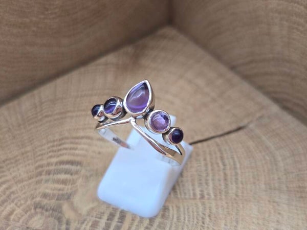 925 zilveren, Amethist kroon ring, maat 19.5