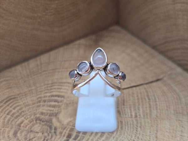 925 zilveren, kroon ring met Rozenkwarts, maat 17.5