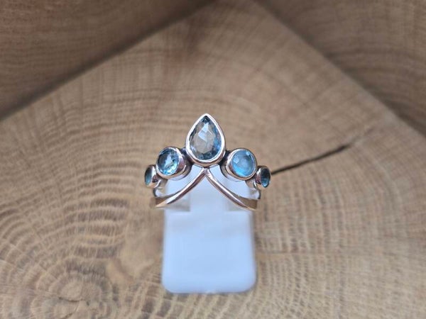 925 zilveren, kroon ring met Topaas, maat 16.5