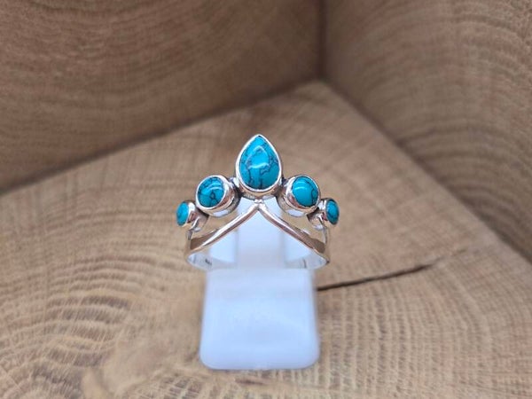 925 zilveren, kroon ring met Turkoois, maat 18