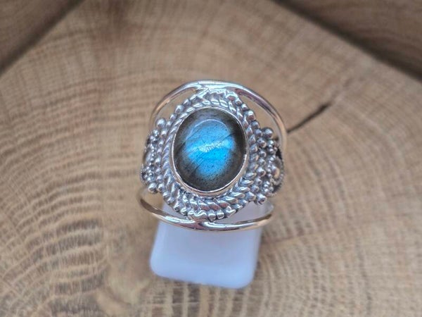 925 zilveren, ring met Labradoriet maat 18