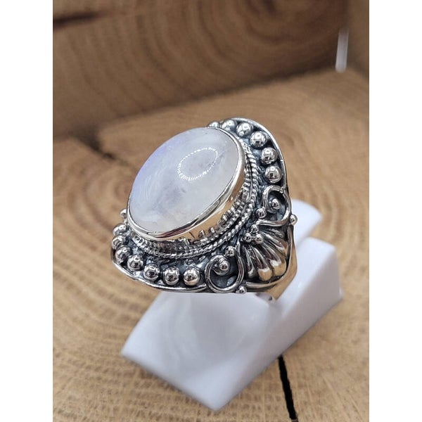 925 zilveren, Ring met Maansteen maat 17