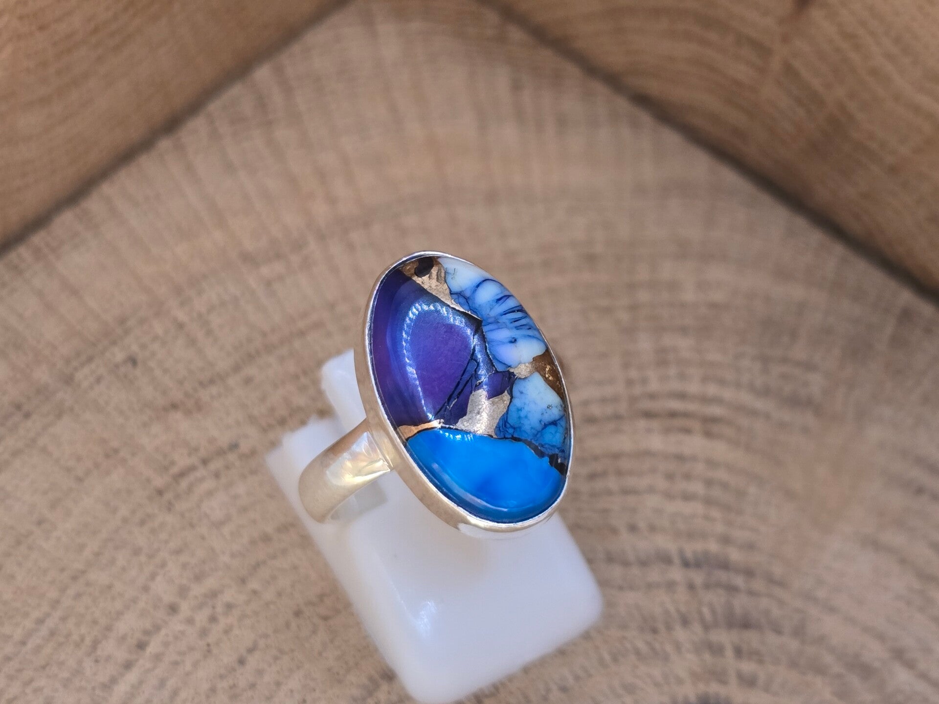 925 zilveren, ring met paarse Dahlia copper Turkoois. Maat 17.5