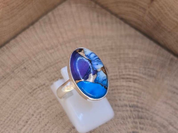 925 zilveren, ring met paarse Dahlia copper Turkoois. Maat 17.5