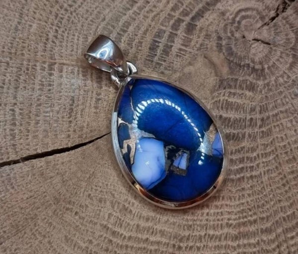 925 zilveren, hanger met paarse Dahlia copper Turkoois.
