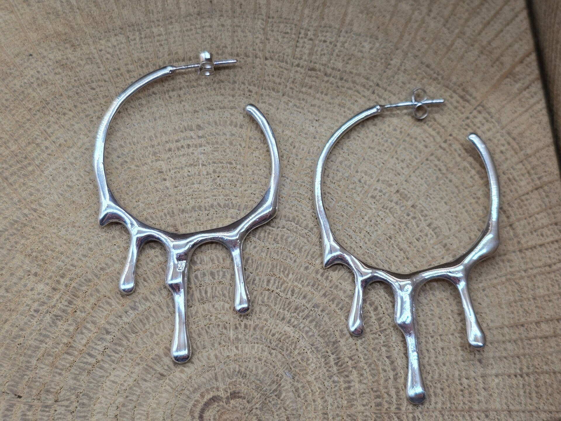 925 zilveren, oorbel stekers/hangers fantasie, druipende vormen.