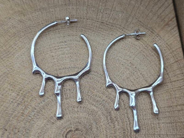 925 zilveren, oorbel stekers/hangers fantasie, druipende vormen.