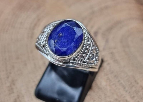 925 zilveren, ring met Saffier, Maat 18.5