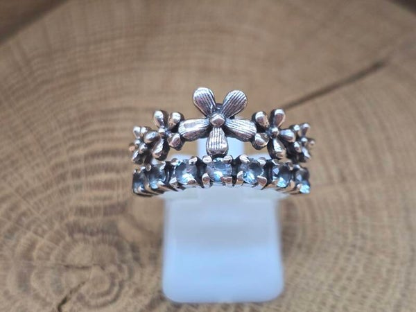 925 zilveren, ring met Topaas bloem, maat 18