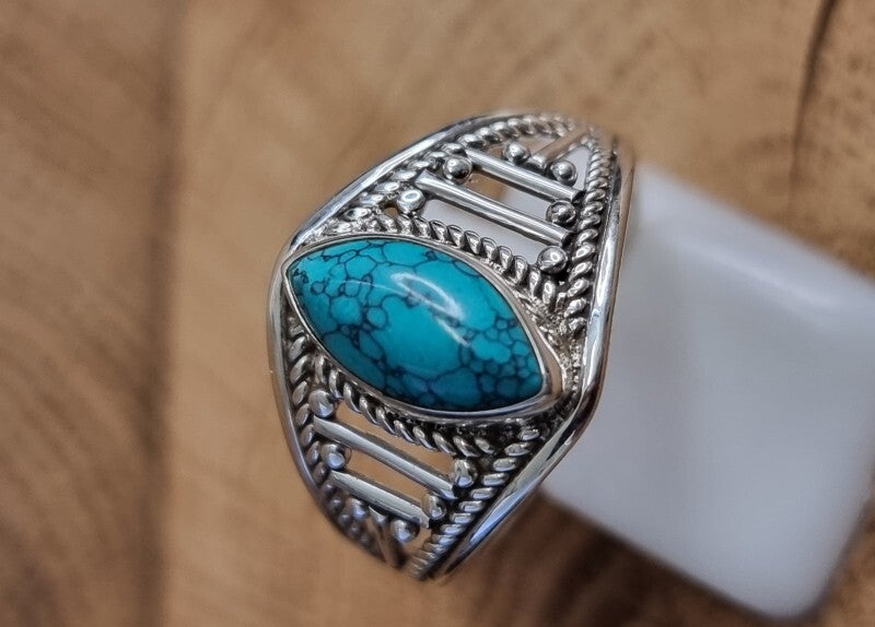 925 zilveren, ring met Turkoois maat 19