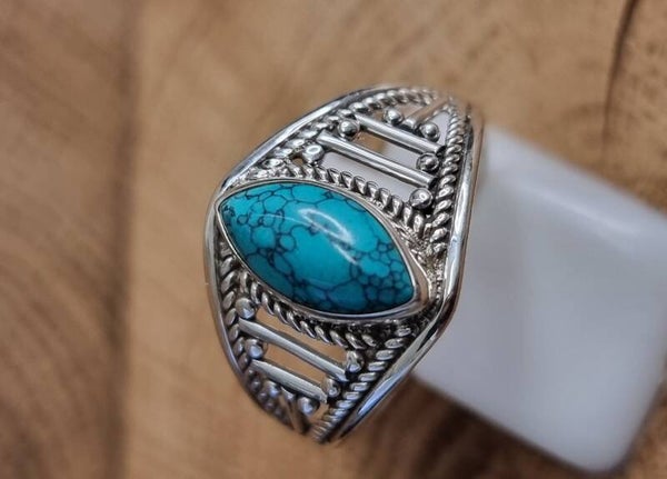 925 zilveren, ring met Turkoois maat 19