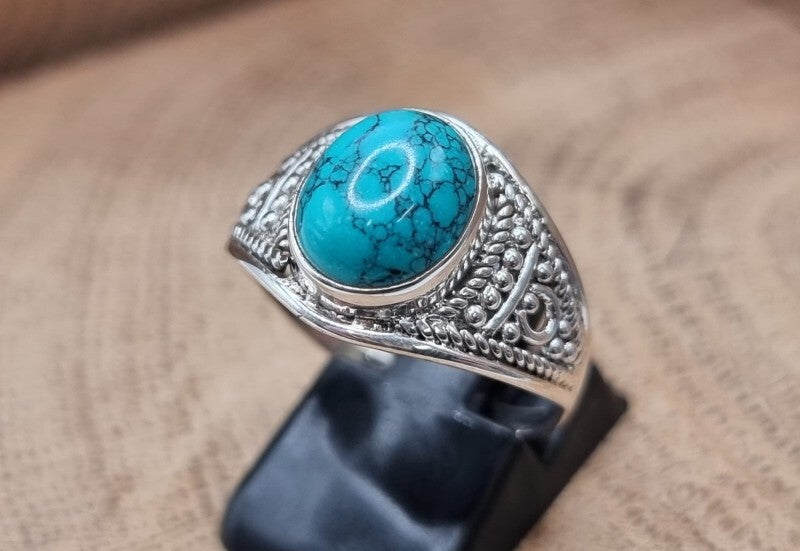 925 zilveren, ring met Turkoois. Maat 17