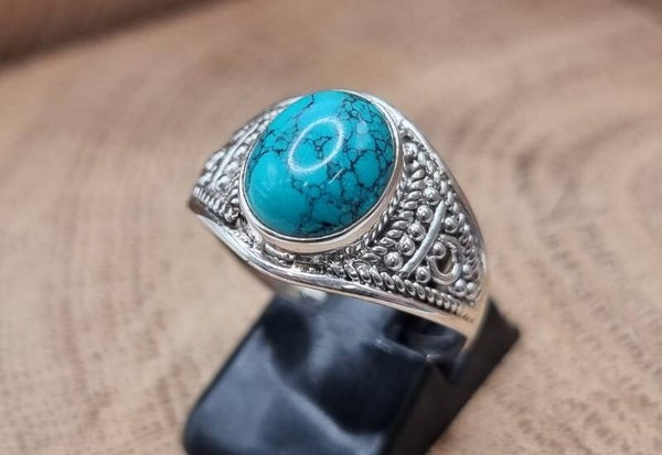 925 zilveren, ring met Turkoois. Maat 17