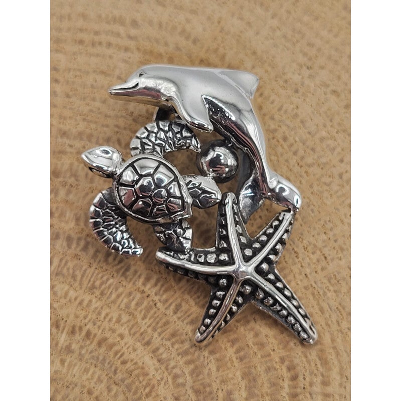 925 zilveren, hanger met zeeschildpad, zeester, en dolfijn