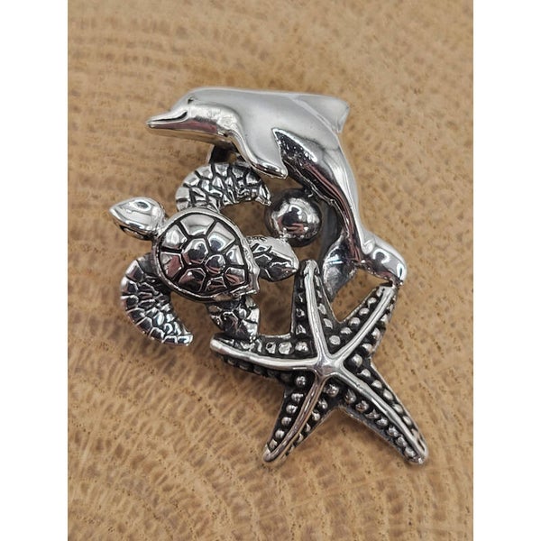 925 zilveren, hanger met zeeschildpad, zeester, en dolfijn