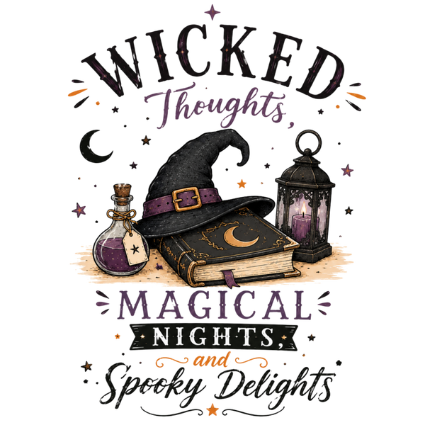 Wicked Thoughts, Magical Nigths, and Spooky Delights - Witch Sprüche