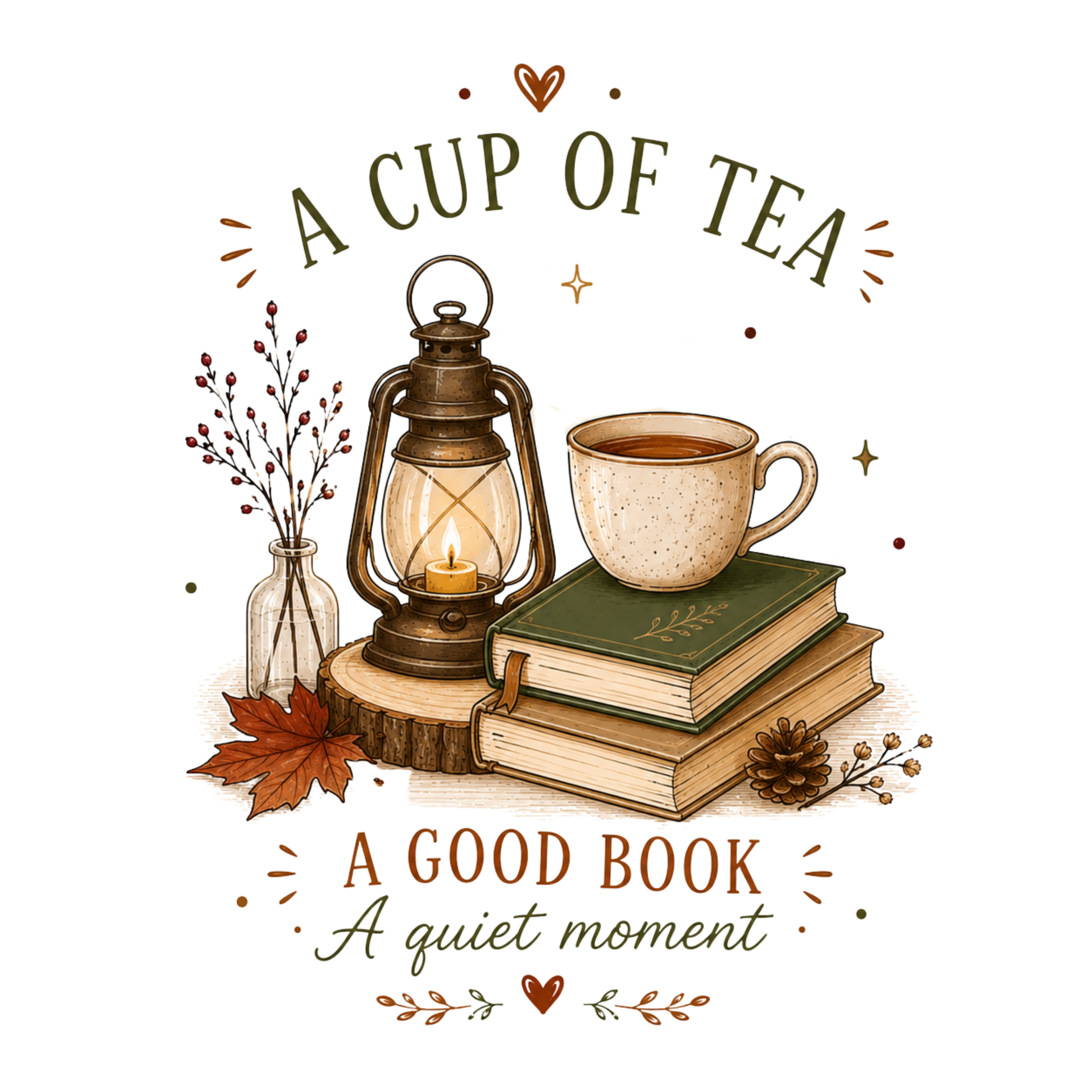 A Cup of Tea a good Book a guiet moment - Herbst Sprüche