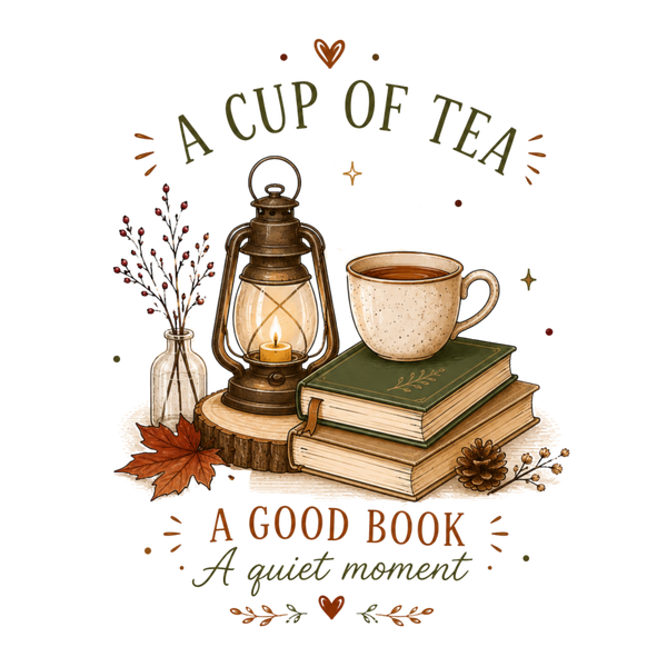 A Cup of Tea a good Book a guiet moment - Herbst Sprüche