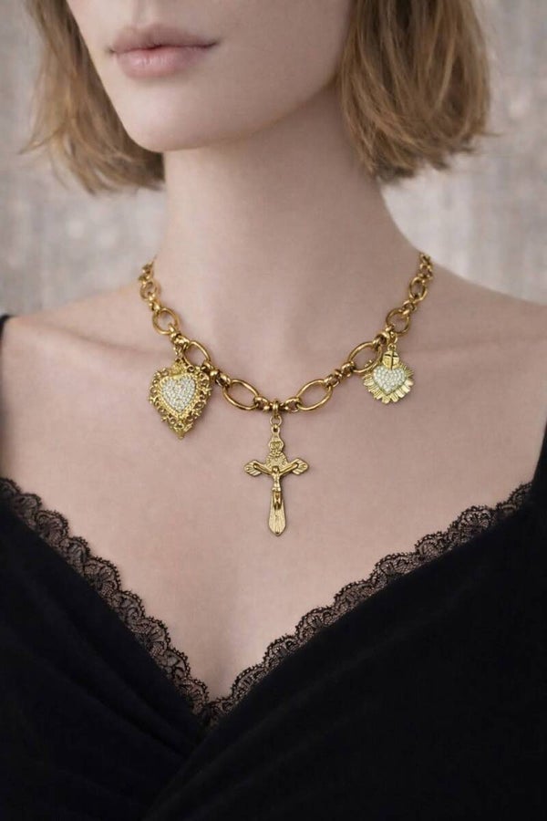 Collier Croix et sacré-Cœur