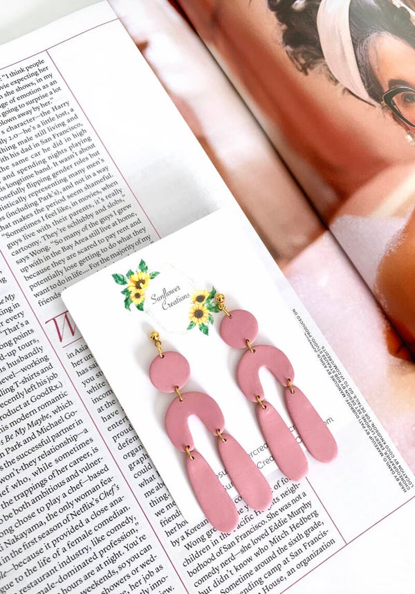Pink Boho Clay Statement Earrings