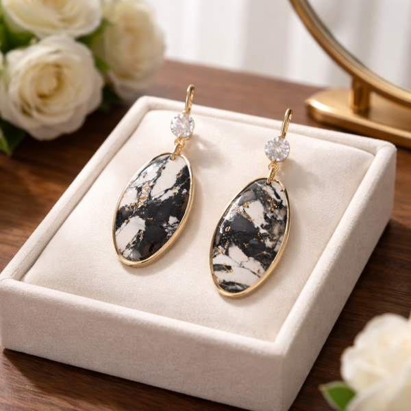 Black, White, & Gold Marble Statement Earrings