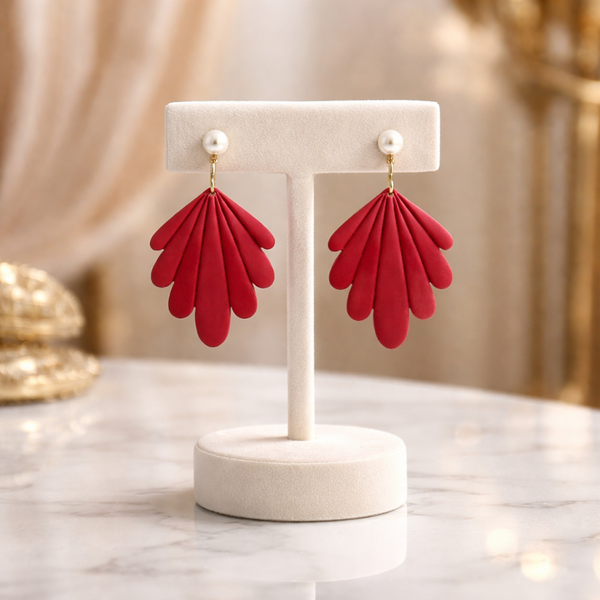 Red Clay Earrings With Pearl