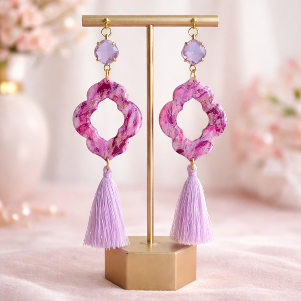 Purple Statement Earrings With Tassels