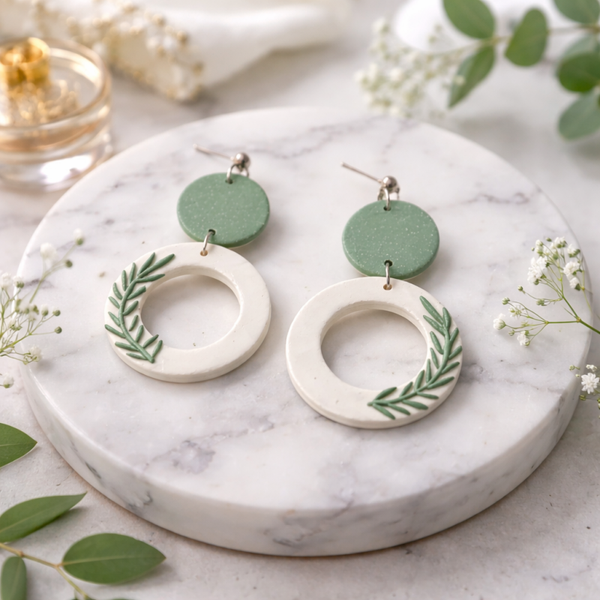 White Hoop Statement Earrings