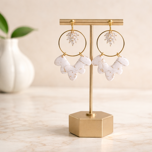 The Glam Collection-Classy White & Gold Earrings
