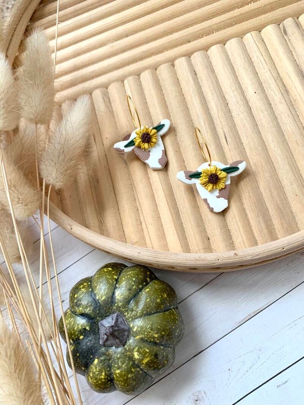 Cow Dangles With Sunflower Crown