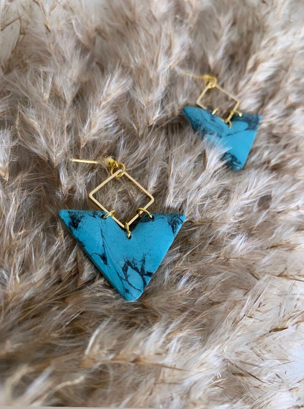V Shape Imitation Turquoise Earrings