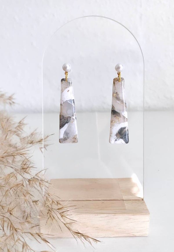 Marble Clay Earrings With Pearl