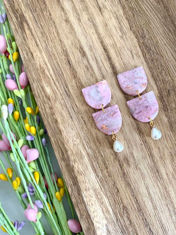 Pink Clay Earrings With Pearls