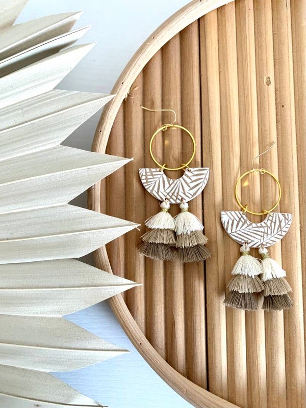 Tan Tropical Palm Summer Earrings