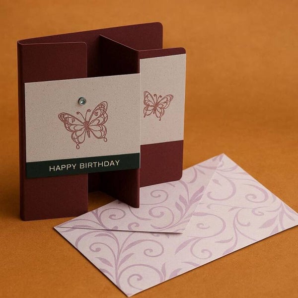 Handmade Butterfly Double Z‑Fold Birthday Card.