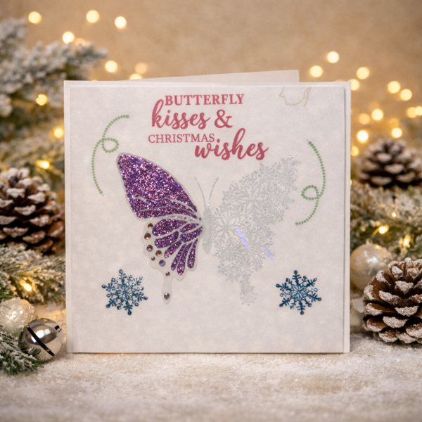 Butterfly Kisses & Snowflake Wishes — Handmade Christmas Card