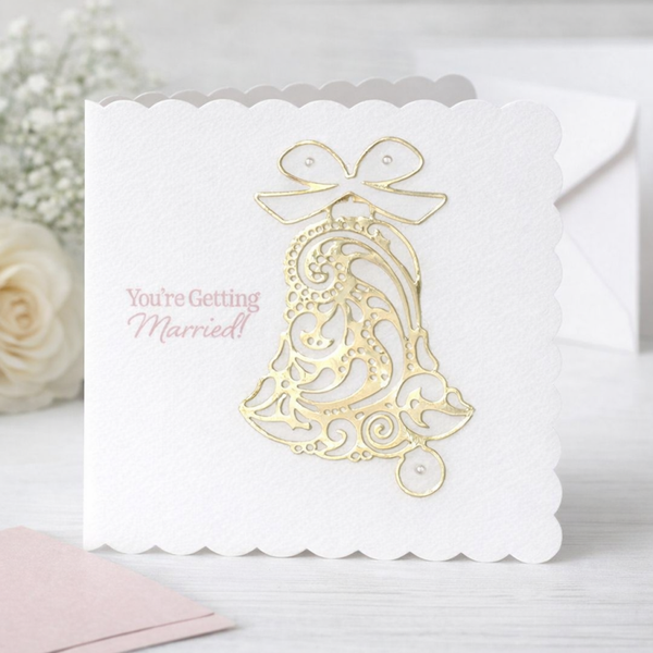 5 × 5 Scalloped Wedding Card – Gold Foil Bell  | Handmade by Artful Cards