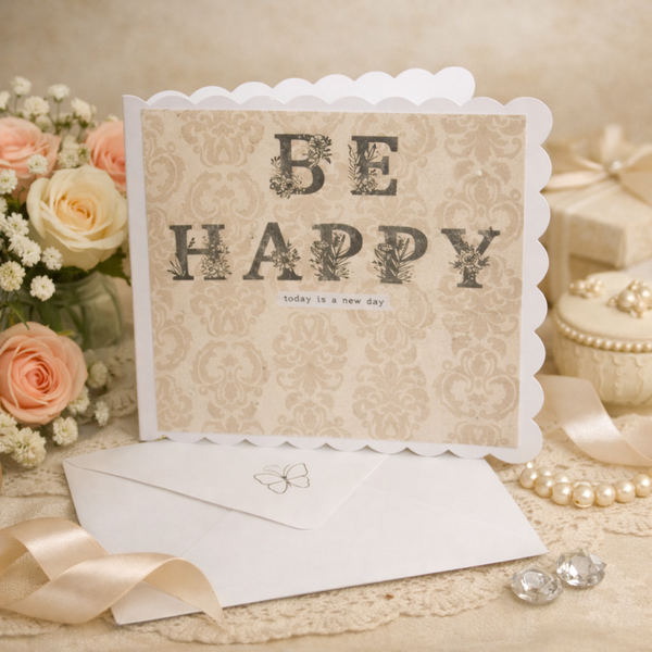 Floral Scalloped “Happy Birthday” Handmade Card