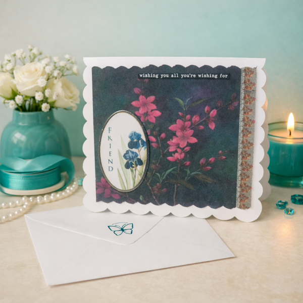 Handmade 6 x 6 Scalloped Friend Birthday Card – Teal Boutique Design