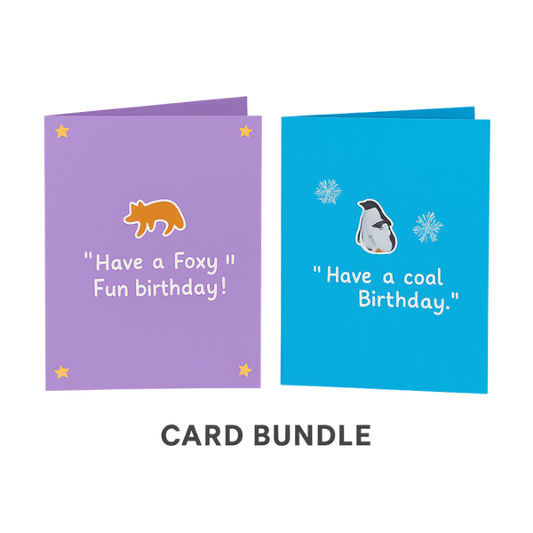 Cool & Clever – Penguin and Fox Birthday Card Duo