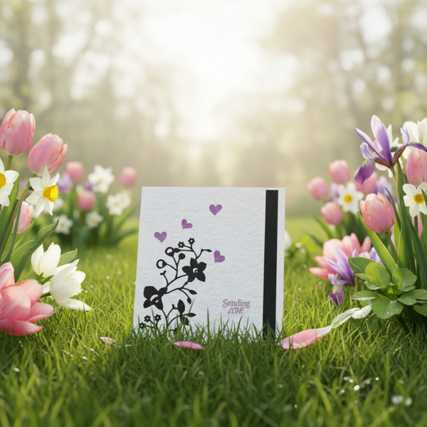 Handmade floral art with embossed detailing card.