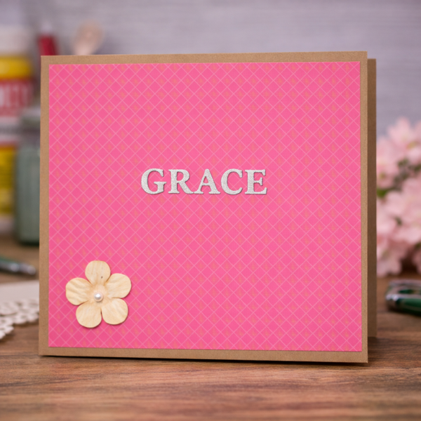 A soft, elegant personalised card designed to celebrate someone special