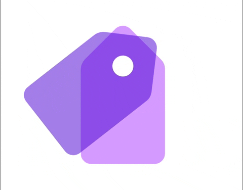 “Two overlapping purple price tags swinging gently, symbolising special offers and savings.”