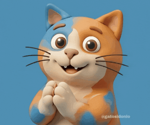 Animated orange, white, and blue cat clapping happily to celebrate handmade birthday cards.